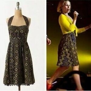 Anthropologie Edme & Esyllte Rhythmic Repetition Halter Dress Womens 2 Retro
